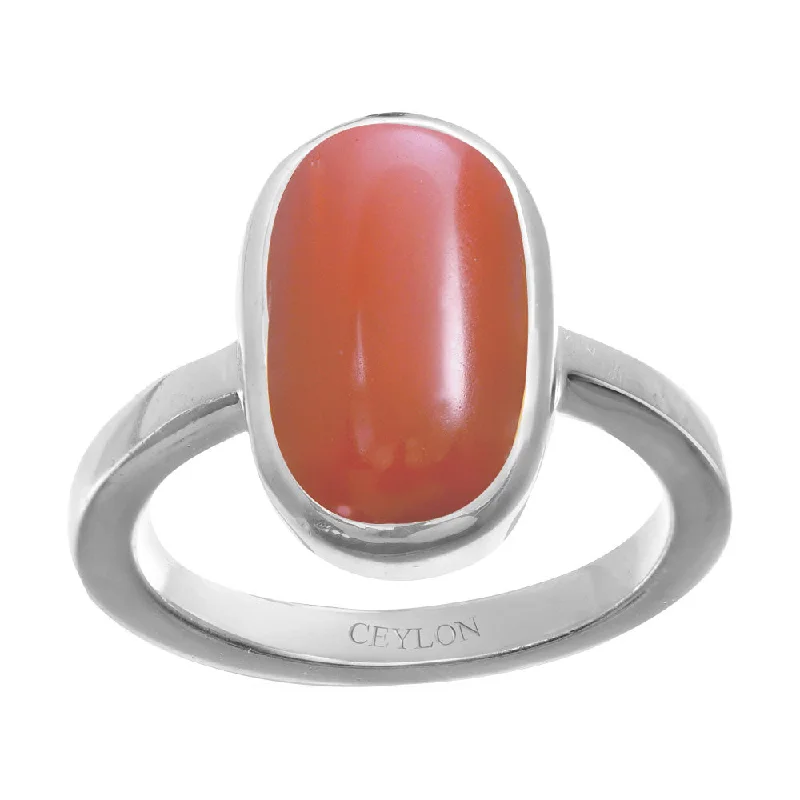 Sterling silver engagement ring for women-Ceylon Gems Italian Coral Moonga 9.3cts or 10.25ratti stone Elegant Silver Ring