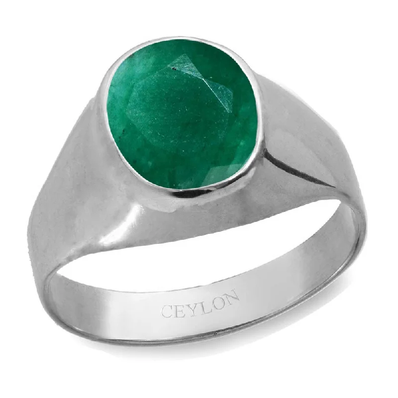 Trendy statement ring for women-Ceylon Gems Emerald Panna 8.3cts or 9.25ratti stone Bold Silver Ring