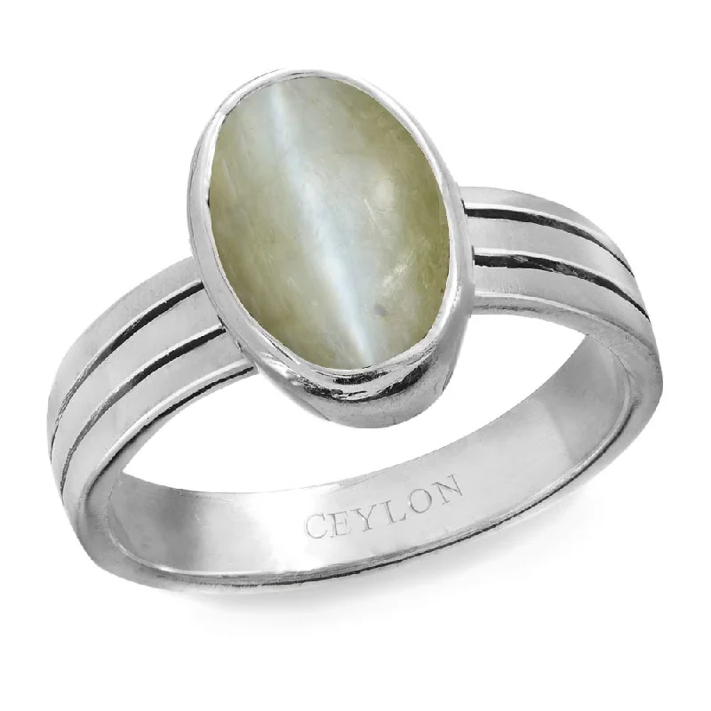 Gold band ring for women-Ceylon Gems Chrysoberyl cat's eye Lehsunia 7.5cts or 8.25ratti stone Stunning Silver Ring