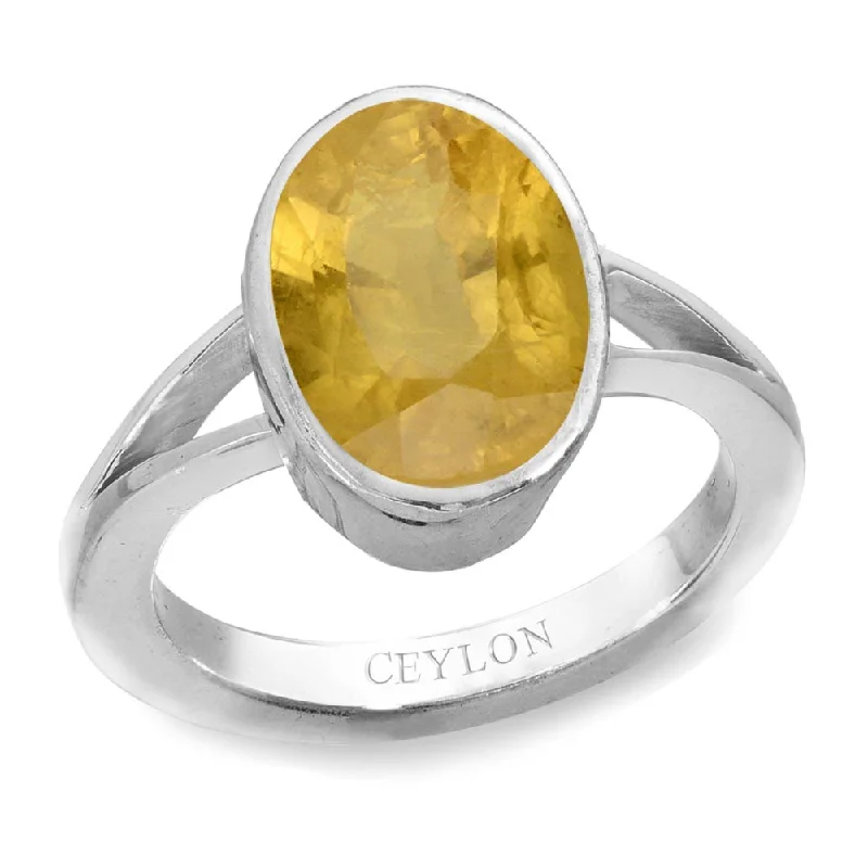 Diamond ring with side stones for women-Ceylon Gems Yellow Sapphire Pukhraj 4.8cts or 5.25ratti stone Zoya Silver Ring