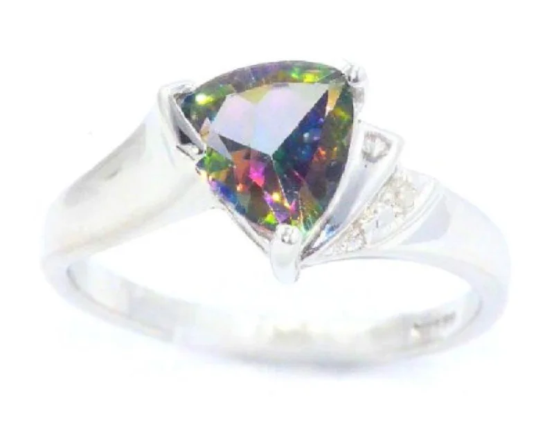 Matching wedding rings for women-14Kt Gold Natural Mystic Topaz & Diamond Trillion Ring