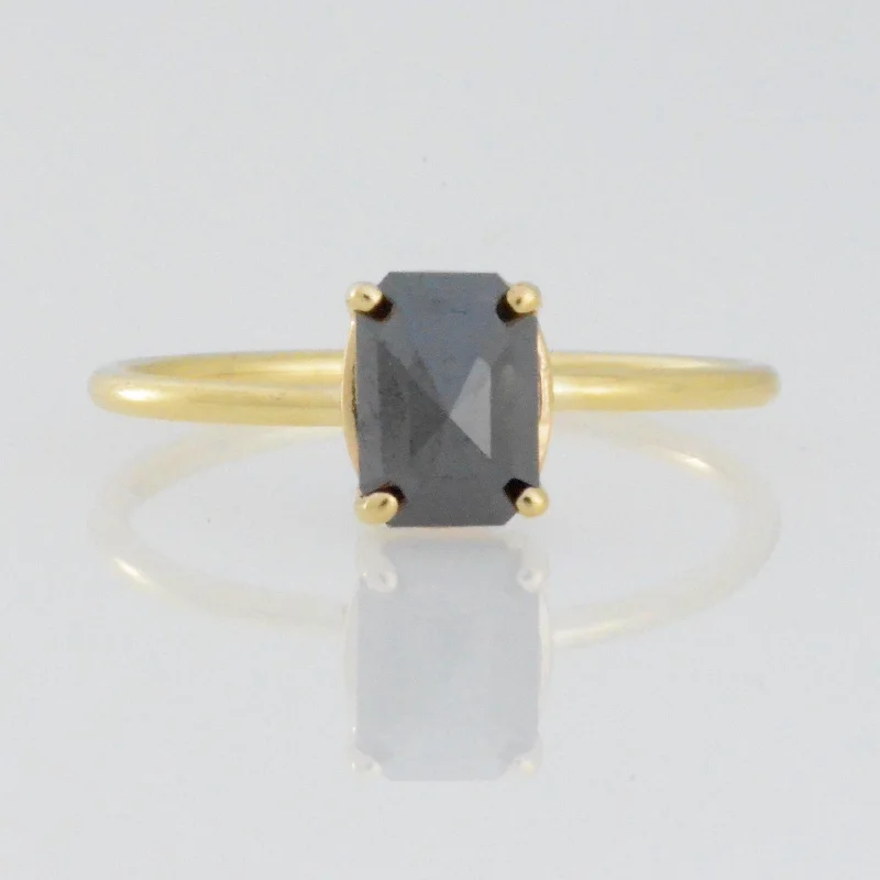 Silver statement ring for women-14Kt Gold 0.86 Ct Natural Rose Cut Black Diamond Ring