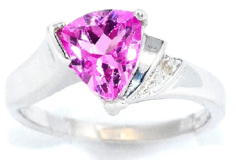 Elegant ring for women-14Kt Gold Pink Sapphire & Diamond Trillion Ring