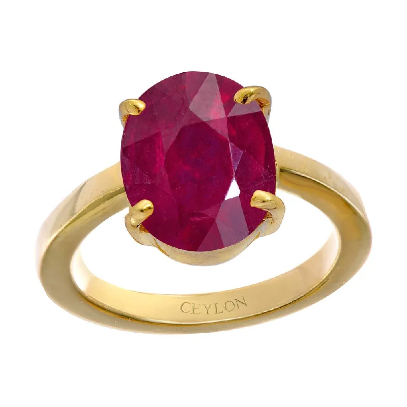 Designer ring for women-Ceylon Gems Ruby Premium Manik 7.5cts or 8.25ratti stone Prongs Panchdhatu Ring