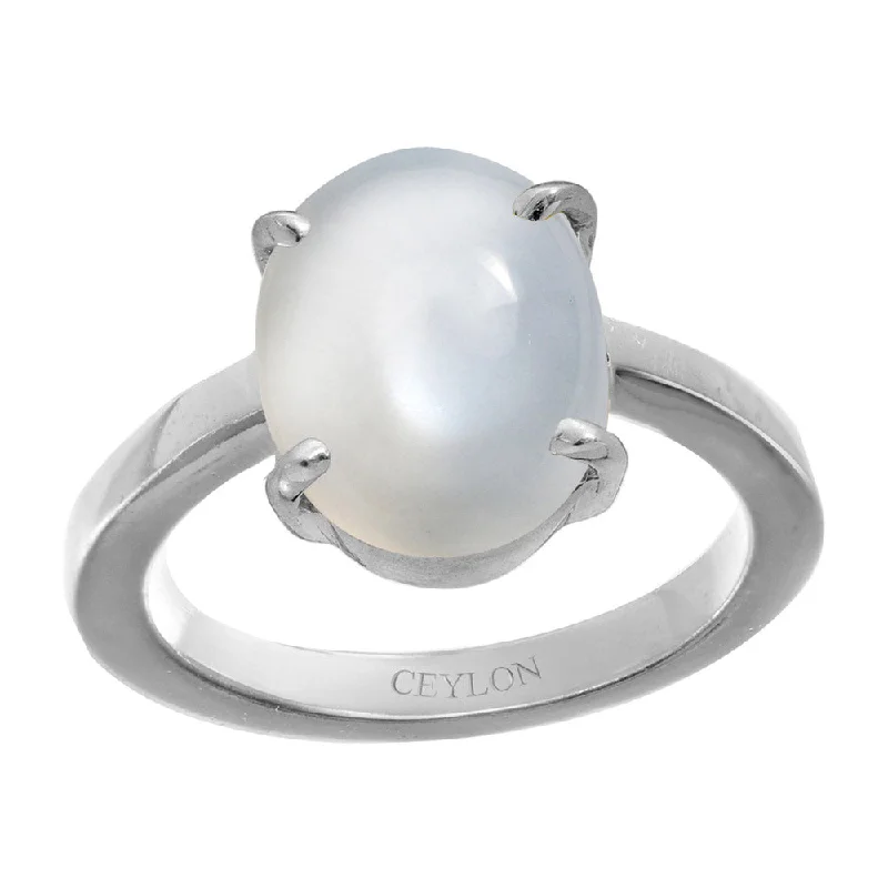 Retro ring for women-Ceylon Gems Moonstone 3cts or 3.25ratti stone Prongs Silver Ring