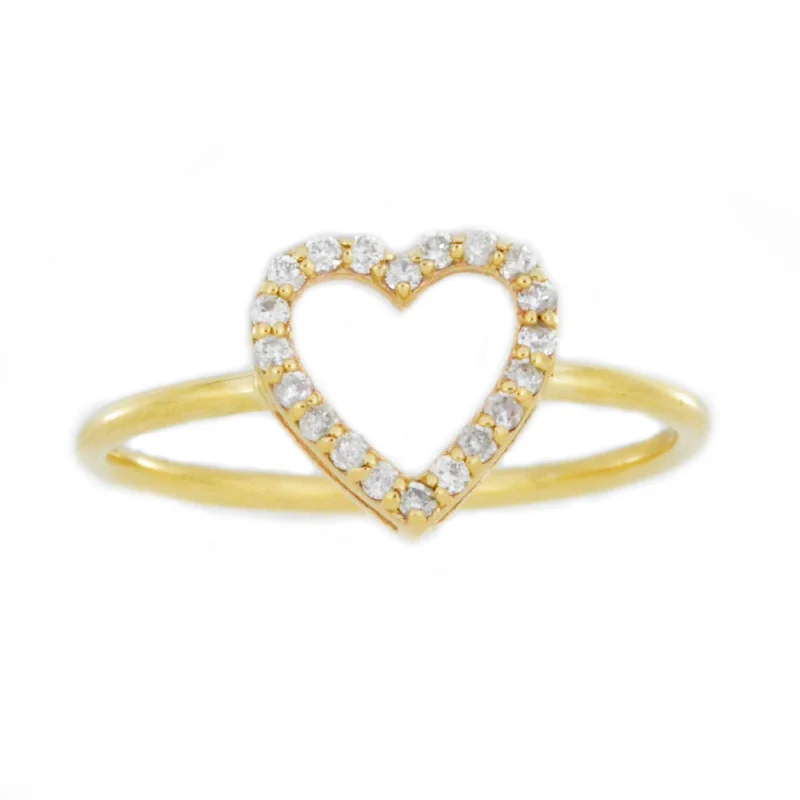 Vintage engagement ring for women-14Kt Gold Genuine Natural Diamond Open Heart Design Ring