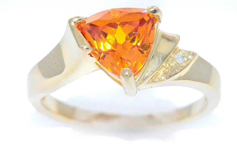 Eternity band ring for women-14Kt Gold Orange Citrine & Diamond Trillion Ring