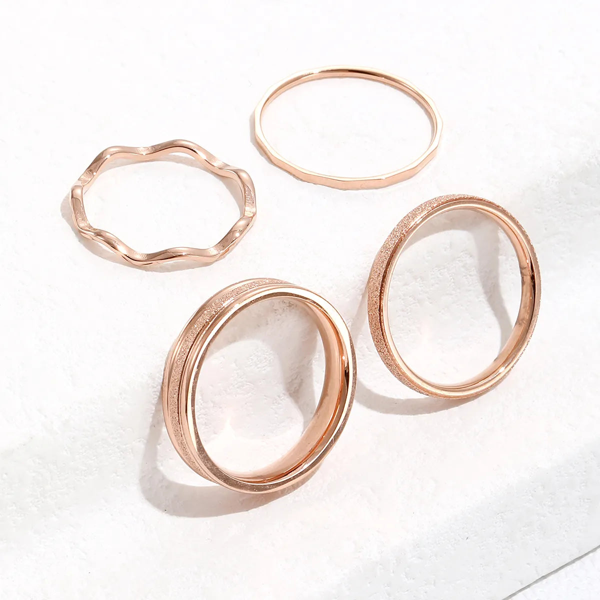 Bridal set ring for women-Basic Geometric Rose Gold Plated 304 Stainless Steel Wholesale Rings