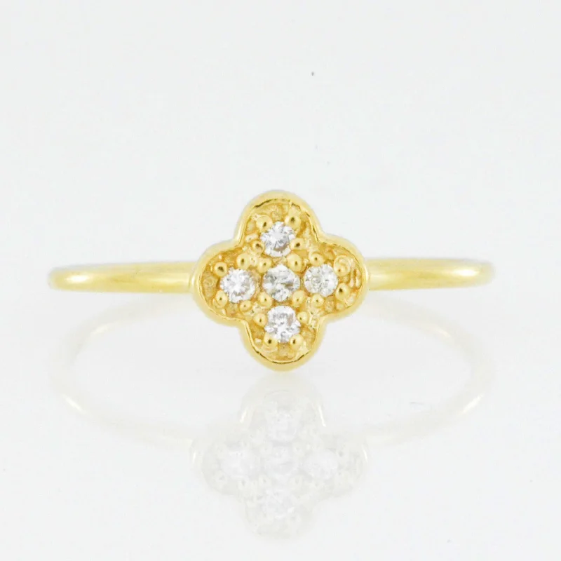 Large diamond ring for women-14Kt Gold Genuine Natural Diamond Clover Ring