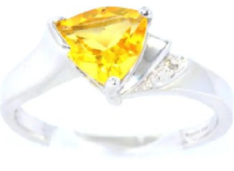 Wedding rings with diamonds for women-14Kt Gold Yellow Citrine & Diamond Trillion Ring