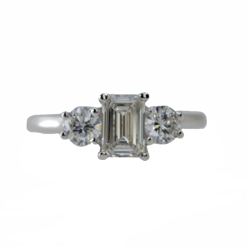 Multi-stone ring for women-14K Gold Lab Grown 1.60 Ct 3 Stone Emerald Cut Diamond Ring