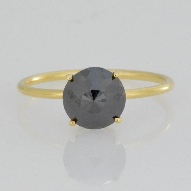 Diamond ring with side stones for women-14Kt Gold 1.54 Ct Rose Cut Black Diamond Ring