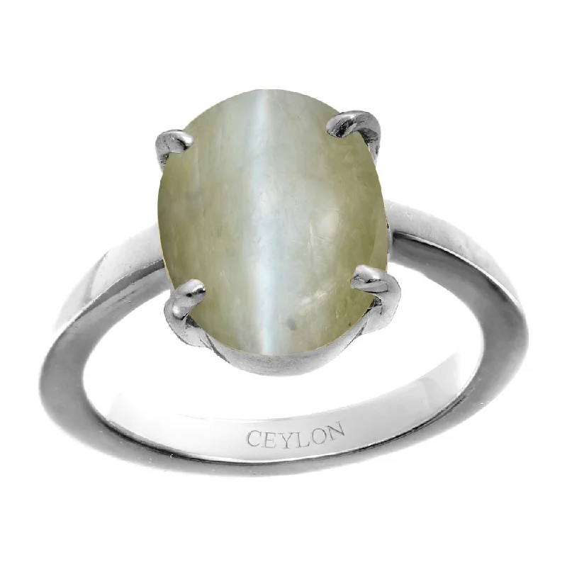 Multi-stone ring for women-Ceylon Gems Chrysoberyl cat's eye Lehsunia 6.5cts or 7.25ratti stone Prongs Silver Ring