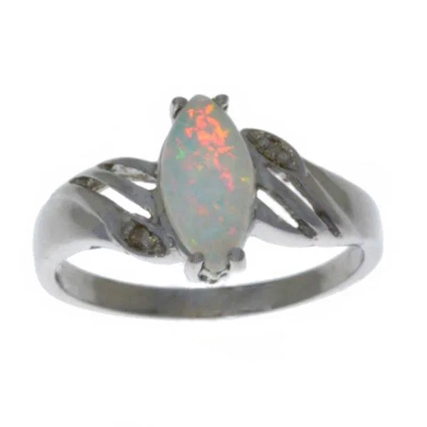 Gold engagement ring for women-Opal & Diamond Marquise Ring .925 Sterling Silver