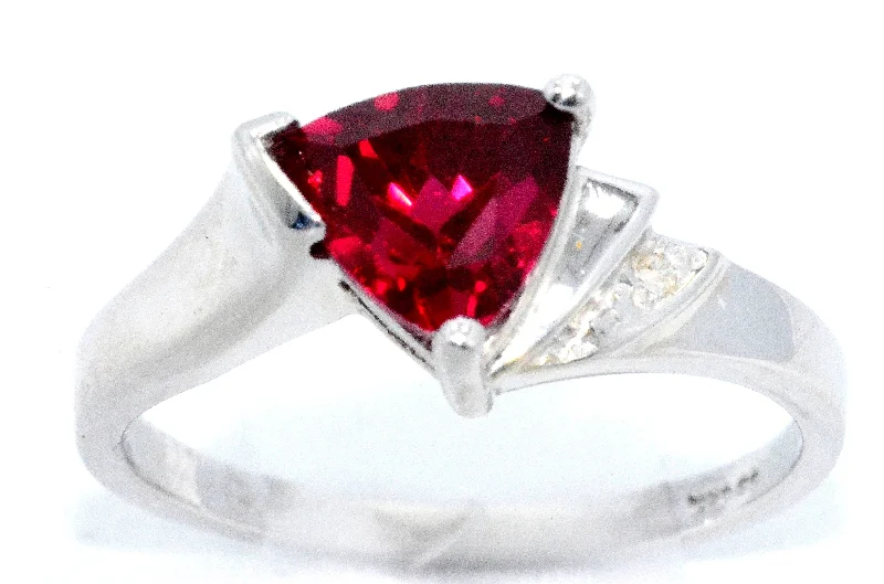 Vintage gemstone ring for women-14Kt Gold Created Ruby & Diamond Trillion Ring