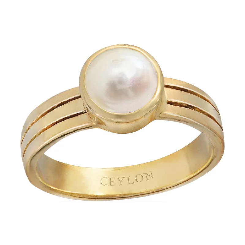 Antique engagement ring for women-Ceylon Gems South Sea Pearl Moti 3cts or 3.25ratti stone Stunning Panchdhatu Ring