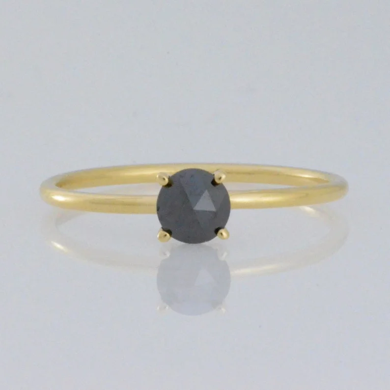 Gothic ring for women-14Kt Gold 0.40 Ct Natural Rose Cut Black Diamond Ring