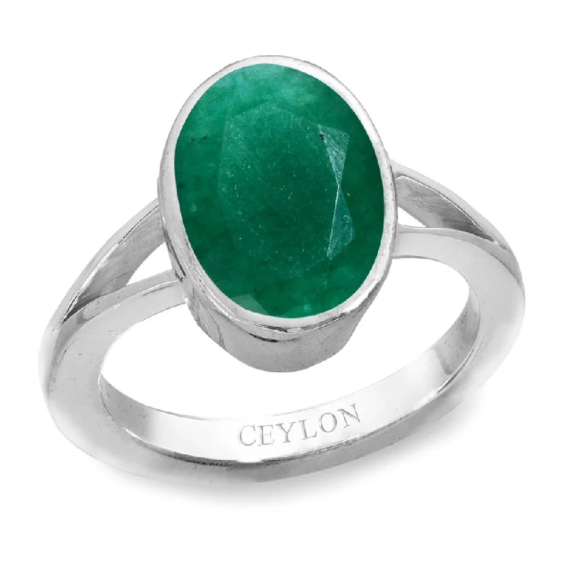 Two-tone engagement ring for women-Ceylon Gems Emerald Panna 8.3cts or 9.25ratti stone Zoya Silver Ring