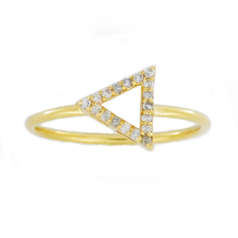 Simple gold ring for women-14Kt Gold Genuine Natural Diamond Open Triangle Design Ring