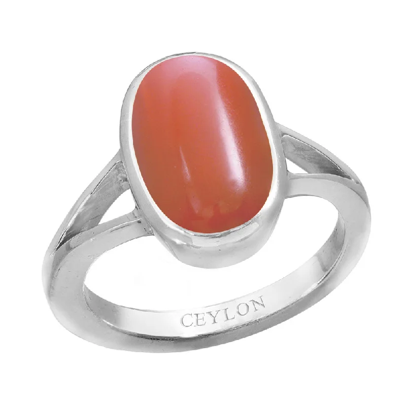 Wedding rings with diamonds for women-Ceylon Gems Italian Coral Moonga 9.3cts or 10.25ratti stone Zoya Silver Ring