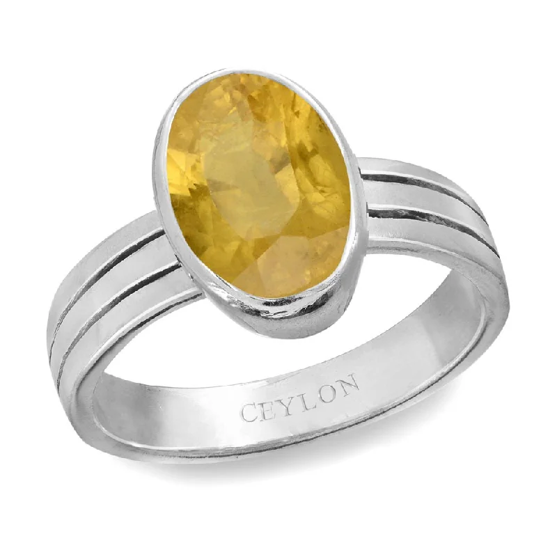 Princess cut ring for women-Ceylon Gems Yellow Sapphire Pukhraj 3.9cts or 4.25ratti stone Stunning Silver Ring