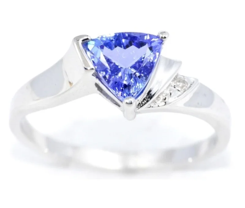 Gold ring for women-14Kt Gold Genuine Tanzanite & Diamond Trillion Ring