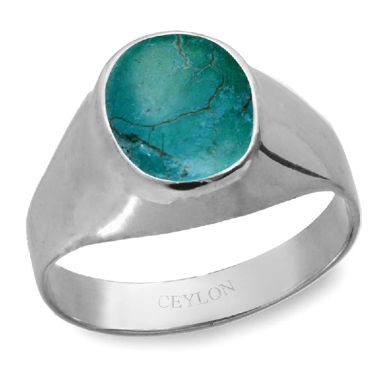 Large diamond ring for women-Ceylon Gems Turquoise Firoza 3.9cts or 4.25ratti stone Bold Silver Ring