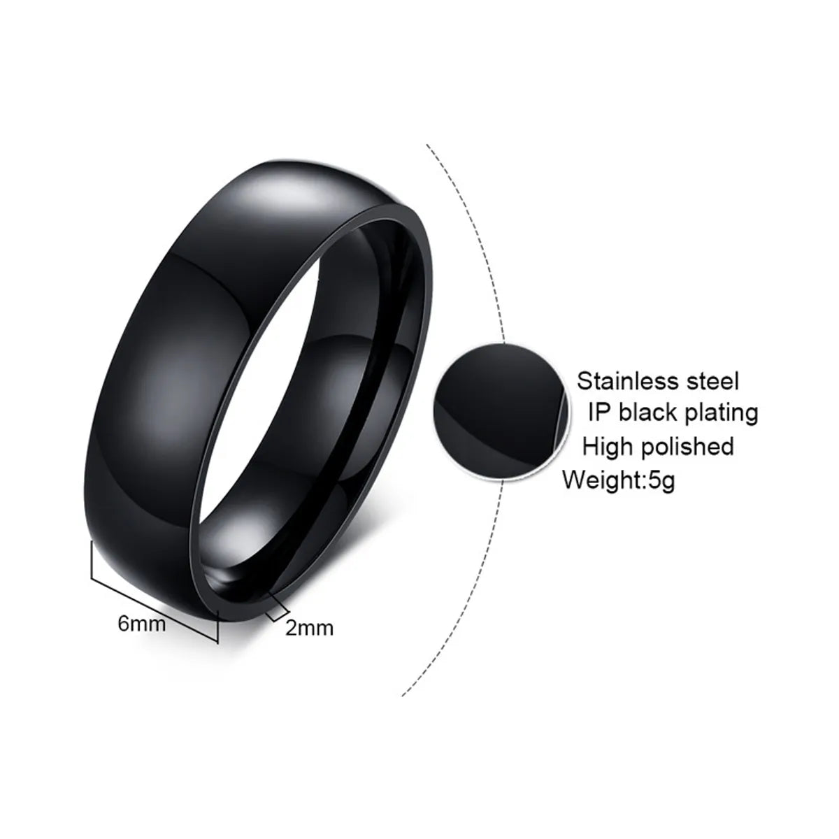 Black Glossy Man's Ring [R-015B】