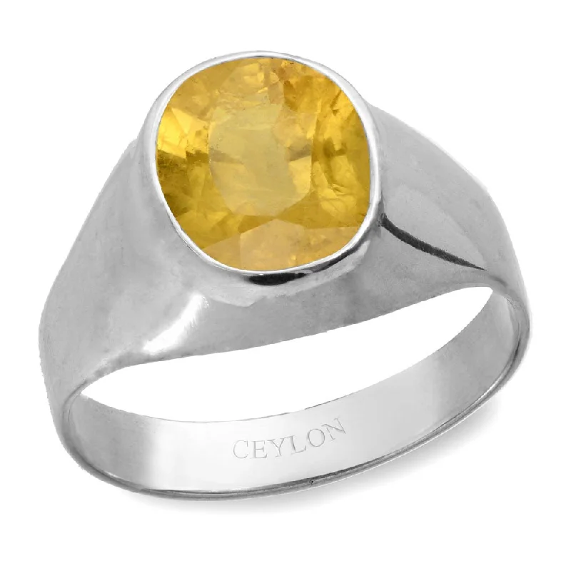 Personalized birthstone ring for women-Ceylon Gems Yellow Sapphire Pukhraj 4.8cts or 5.25ratti stone Bold Silver Ring