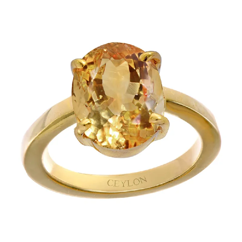 Engagement ring with colored stone for women-Ceylon Gems Citrine Sunehla 5.5cts or 6.25ratti stone Prongs Panchdhatu Ring