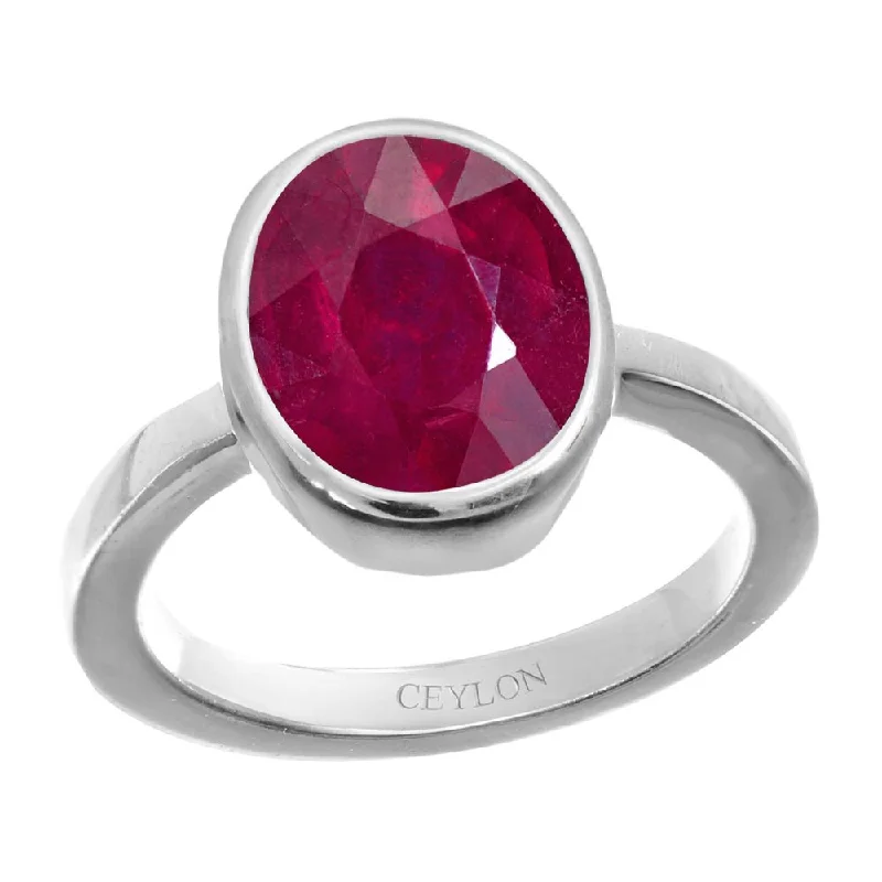 Engagement ring with diamonds for women-Ceylon Gems Ruby Premium Manik 5.5cts or 6.25ratti stone Elegant Silver Ring